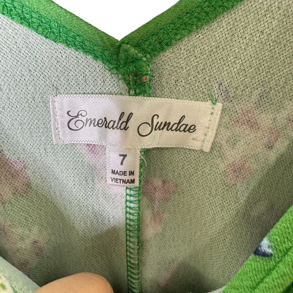 Girls Green Floral Hi-Low Sundress Size 7 Sleeveless‎ V Neck Summer Casual - Picture 4 of 8